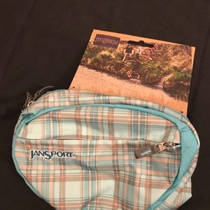 New Jansport Fanny Pack Cute Blue Tan Plaid